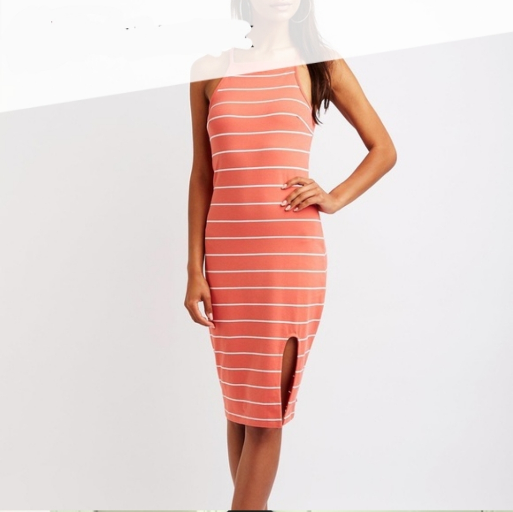 EUC Charlotte Russe coral & white striped dress XL
